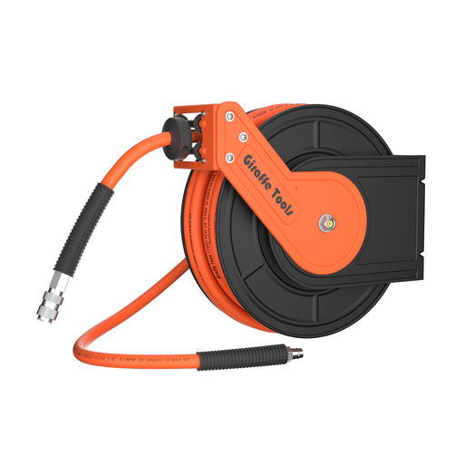 Giraffe Tools TA15B Air Hose Reel Retractable Wall Mount 3/8" x 50 ft Hybrid Hose, Air Compressor Heavy Duty Steel Reel Auto Rewind 300PSI