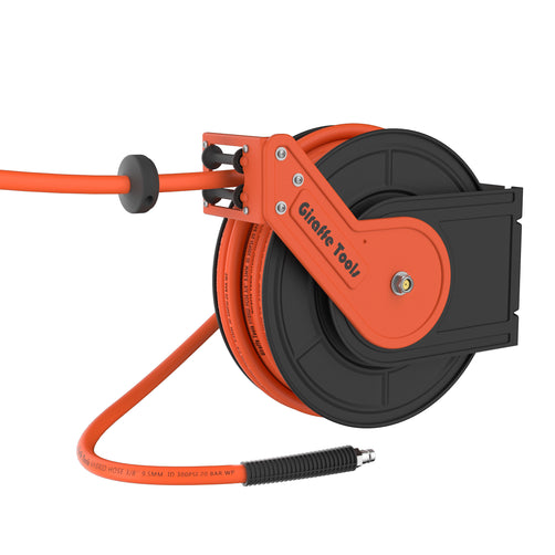 Giraffe Tools TA15B Air Hose Reel Retractable Wall Mount 3/8" x 50 ft Hybrid Hose, Air Compressor Heavy Duty Steel Reel Auto Rewind 300PSI