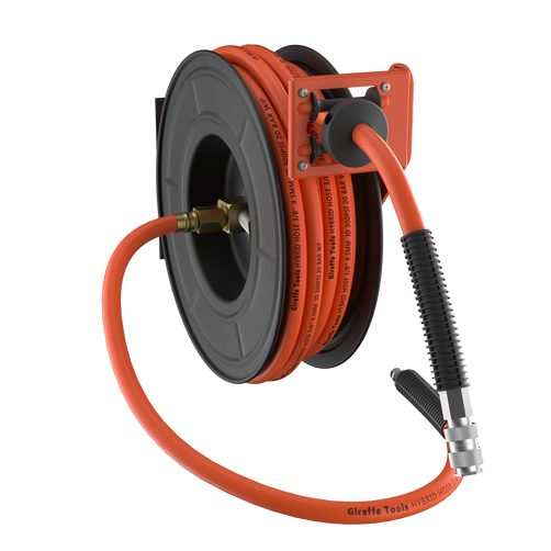 Giraffe Tools TA15B Air Hose Reel Retractable Wall Mount 3/8" x 50 ft Hybrid Hose, Air Compressor Heavy Duty Steel Reel Auto Rewind 300PSI