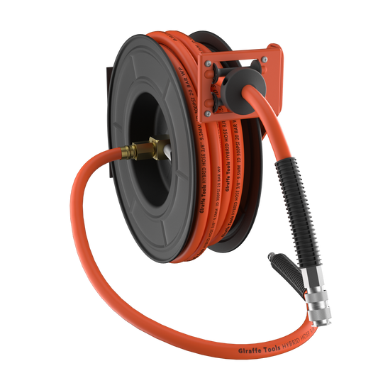 Giraffe Tools TA15B Air Hose Reel Retractable Wall Mount 3/8" x 50 ft Hybrid Hose, Air Compressor Heavy Duty Steel Reel Auto Rewind 300PSI